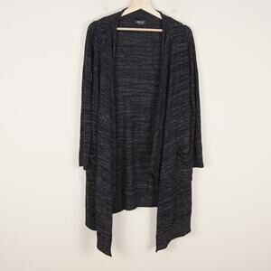 Zara Knit Linen Viscose Open Front Waterfall Cardigan Gray Black Sweater Sz S